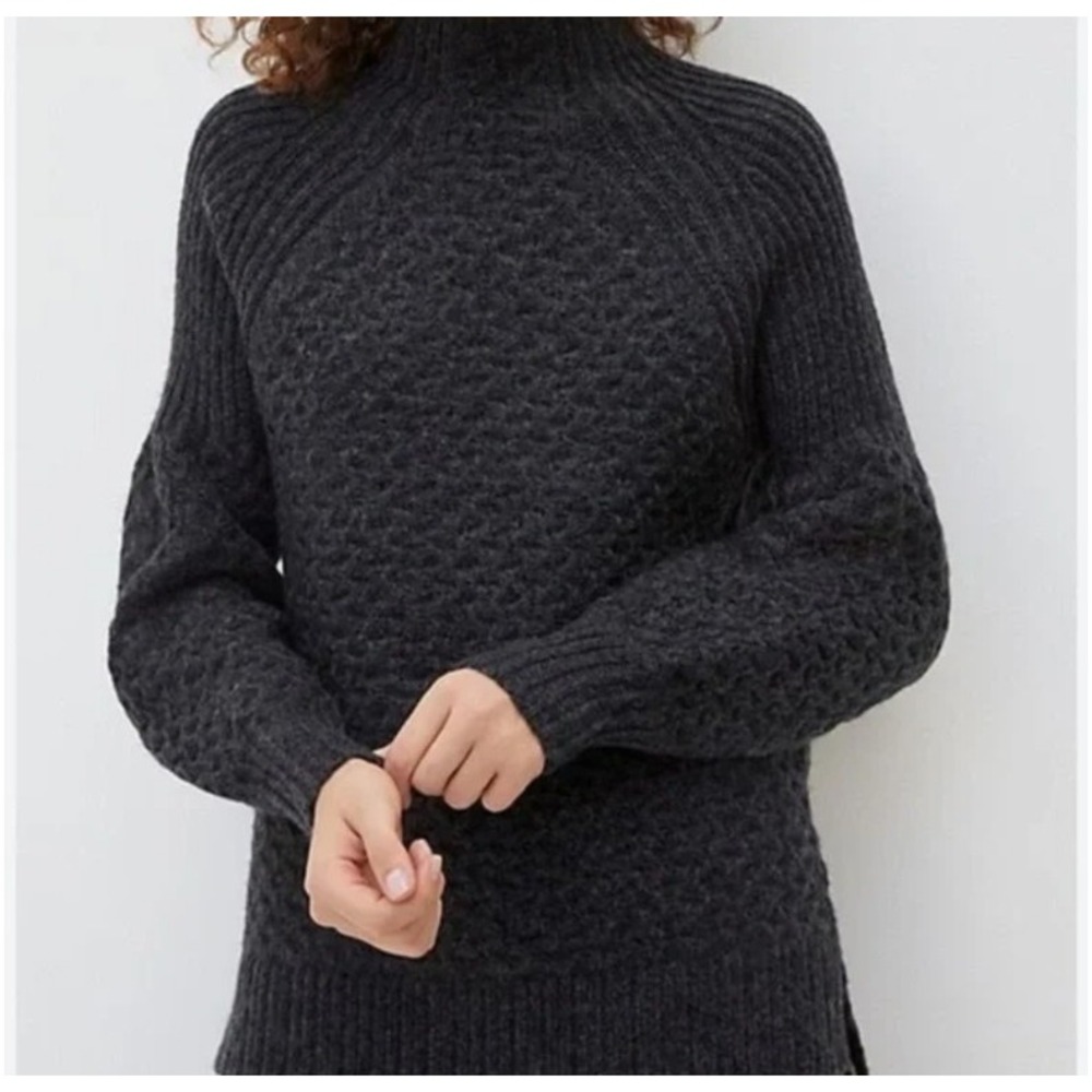 Anthropologie Sweater Size X-Small Gray Mock Turtleneck Cable‎ Knit Cozy Alpaca